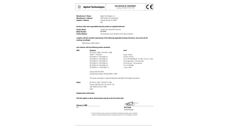 N2790A Probe Declaration of Conformity